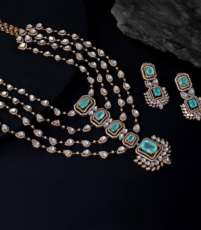Royal Emerald & Diamond Multi-Layered Necklace Set